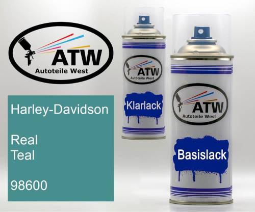 Harley-Davidson, Real Teal, 98600: 400ml Sprühdose + 400ml Klarlack - Set, von ATW Autoteile West.